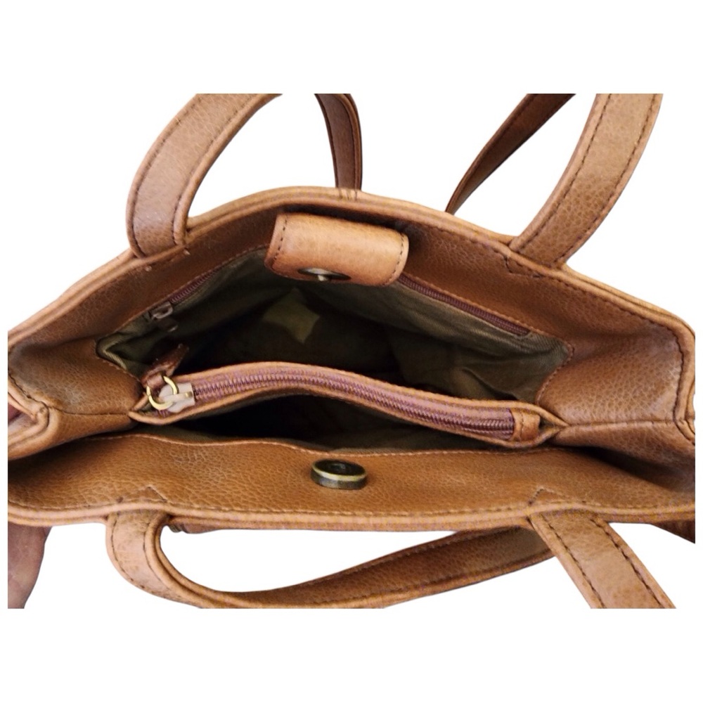 EVAN PICONE Vintage Brown Leather Handbag Purse - Ladies Camel Clr Shoulder Bag - Picture 5 of 16